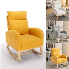 Modern Teddy Fabric Upholstered Rocking Chair Wingback Padded Seat Living Room
