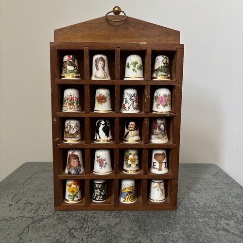 Vintage thimble wooden display - thimble,