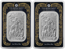 UK 1 Oz Silver Bar 2025 - Thor - Gods of Norse Mythology - The Royal Mint (x2)