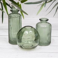 Set of 3 Vintage Green Glass