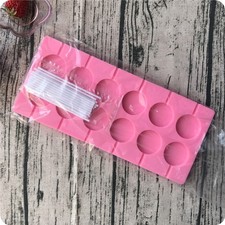  12-Capacity Chocolate Hard Candy Silicone Lollipop Molds with 12 count Lollypop
