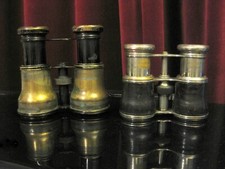 2 antique Binoculars, Brown leather grips, circa WW1.. Field / opera glasses