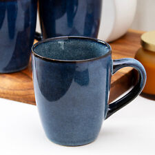 Blue Reactive Glaze 350ml Mugs Set Of 4 Stoneware Navy Speckled Tea Coffee Cups