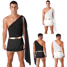 UK Men Ancient Greek Caesar Cosplay Roman Short Toga Costume Halloween Dress Up