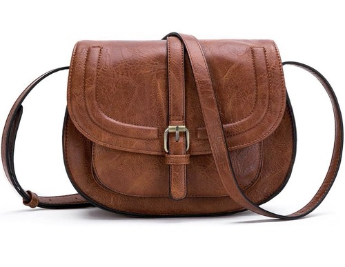 Faux leather saddle bag - leather,
