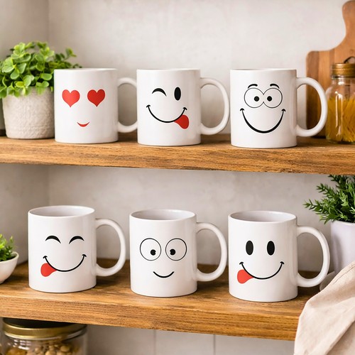 Mug set funny - face, ceramic