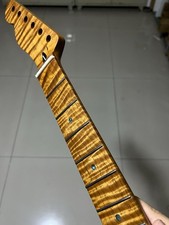 Reverse headstock Stainless steel 22fret Roasted Flame Maple Guitar Neck Satin