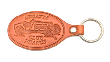 Bugatti Club France Leather Keychain, 4-1/2" x 2", Brown, Embossed Leather