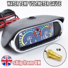 Horizontal 2 In 1 Car Water Temperature Gauge Voltmeter Temp Alarm W/Sensor 1/8