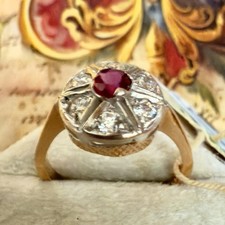 Size 7.5 -14K 583 Rose & White Gold Gemstone Ring -Vintage East European  -#1897
