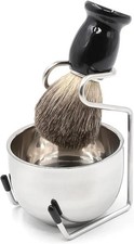 Men’s Shaving Set – Brush, Stand & Bowl – 3pc Kit Gift for Him (Black)