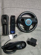 Nintendo Wii Black Remote Motion Plus Kart Wheel Nunchuck Set