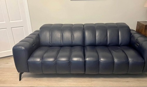 Navy blue leather - leather, sofa