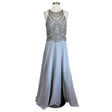 Betsy & Adam Women's Formal Dress Size 8 Gray Beaded Chiffon Long Evening Gown