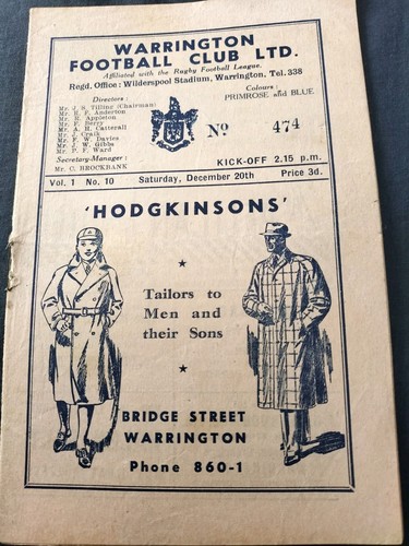 Vintage rugby league programme - rugby,