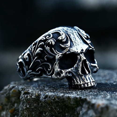 Gothic carved skull ring 316l - gothic,