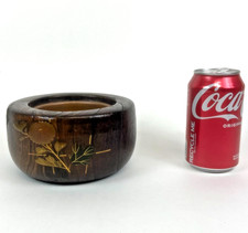 Vintage Japanese Wood Hibachi Lacquer Charcoal Brazier Inlayed Flower Pattern