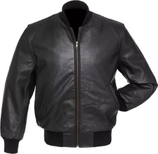 Men's Real Black Classic Bomber Genuine Lambskin Leather Varsity Jacket
