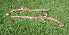 Vintage Pair Of Solid Brass  Wall Hanging Flintlock Duelling Ornamental Pistols