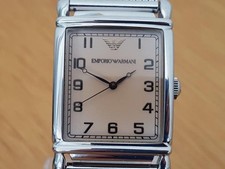 Mens Steel Milanese XL Emporio Armani AR0203 Champagne Art-Deco Tank-Style Watch