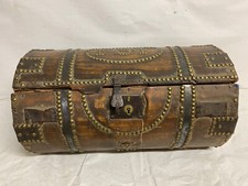 Antique Leather Hide Log Trunk Brass tacks 19th Century Civil War Surgeon Thomas