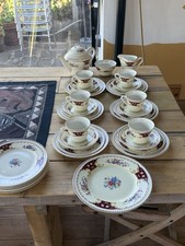 portland pottery cobridge staffordshire 1954 tea set burgundy blue yellow green