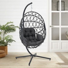 Garden Rattan Egg Swing Chair With Hanging Stand Folding Wicker Weave Egg Seat