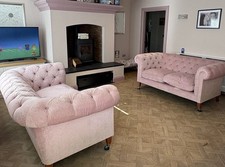 2 x  Pink Laura Ashley Penarth Chesterfield Sofa  2 seat Good Condition 2yrs Old