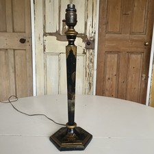 Antique Ebonised Gilt Painted Edwardian Chinoiserie Table Lamp c1920s