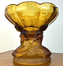 Art Deco Figural Pressed Amber Glass Centrepiece Bowl Ladies Walther & Sohne 30s