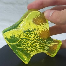 Uranium Glass Figurine Fish Vaseline Yellow Clear Glass Collectible Statue