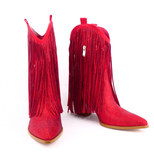 Women red fringe - red,