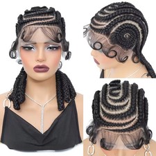Synthetic Full Lace Cornrow Braided Wigs 16Inch Lace Frontal Braids Wigs 