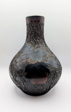 Japanese Porcelain Cloisonne Tree Bark Vase Meiji Period Bird And Foliage 