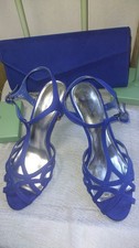 ROLAND CARTIER ROYAL BLUE SUEDETTE STRAPPY SHOES AND MATCHING BAG SIZE UK 7 40