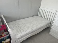 Single White Wooden Sleigh Bed Frame & Mattress