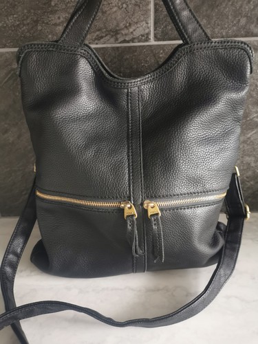 Fossil black leather foldover - black,