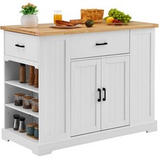 Kitchen Island Cart 46 Wood Top Breakfast Bar with Storage Cabinet Farmhouse