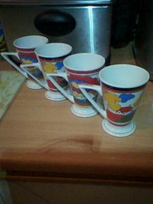 4x Art Deco Style Mugs Cups
