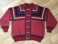 Nordstrikk Knit Cardigan 100% Wool Fair Isle Norway Icelandic Red  SIZE LARGE