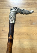 Chinese Export Silver Dragon Handle Bamboo Cane Marked WH 90 Wang Hing 89cm