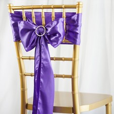 10 Purple Satin CHAIR SASHES Ties Bows Wedding Ceremony Reception Decorations