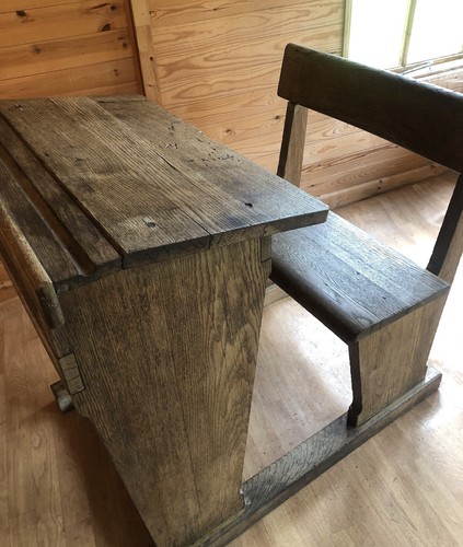 Vintage wooden school desk - wooden,
