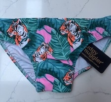 Men’s Budgy Smugglers Swim Wear Gym Pool Medium 28” Tiger 🐅 leaves 🍃 Rugby