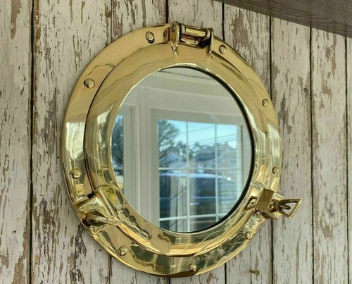 Golden porthole mirror - 12",