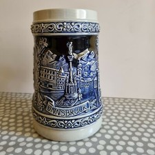 West German Salt Glazed Bier Stein. "Innsbruck" Makers Mark To Base