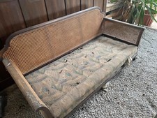 Antique Solid Deep Large French Bergere Caned Sofa Lounge Chair