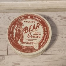 vintage House of Laurila Finlands BEAR GREASE leather dressing tin empty.