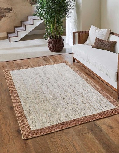 Rug jute hamdmade carpet white - rug,