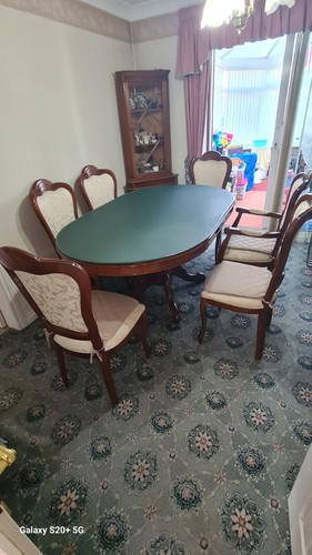 Yew wood dining table and - table, 6